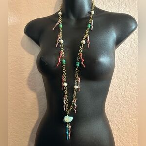 Unique Hand-made enamel Charm Gold-tone Necklace